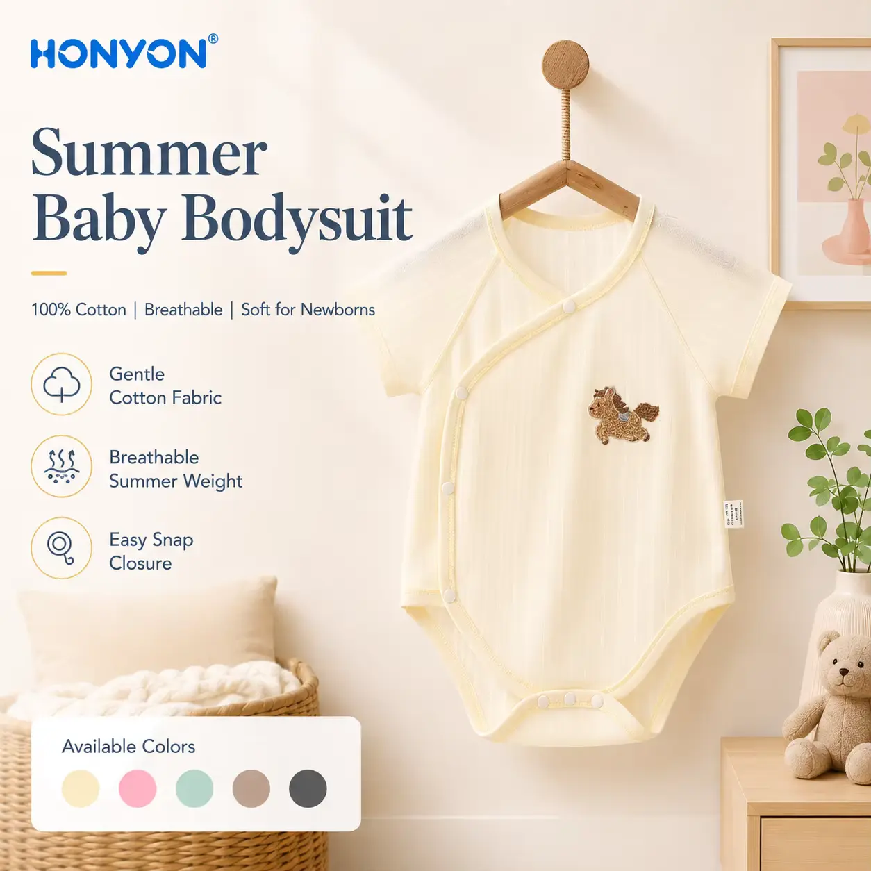 Unisex Cotton Babys V-neck Short-sleeved Breathable Soft Hidden Button Clothing Wholesale