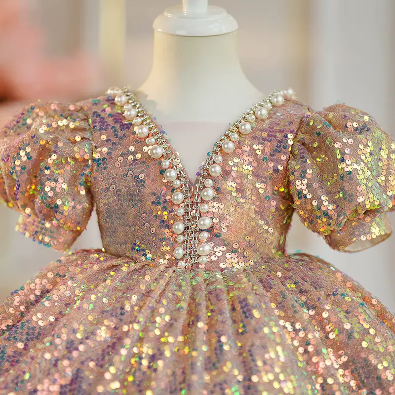 Girls Princess High Quality Knitted O-neck Sequined Floor-length Ball OEM Wholesale product image 3