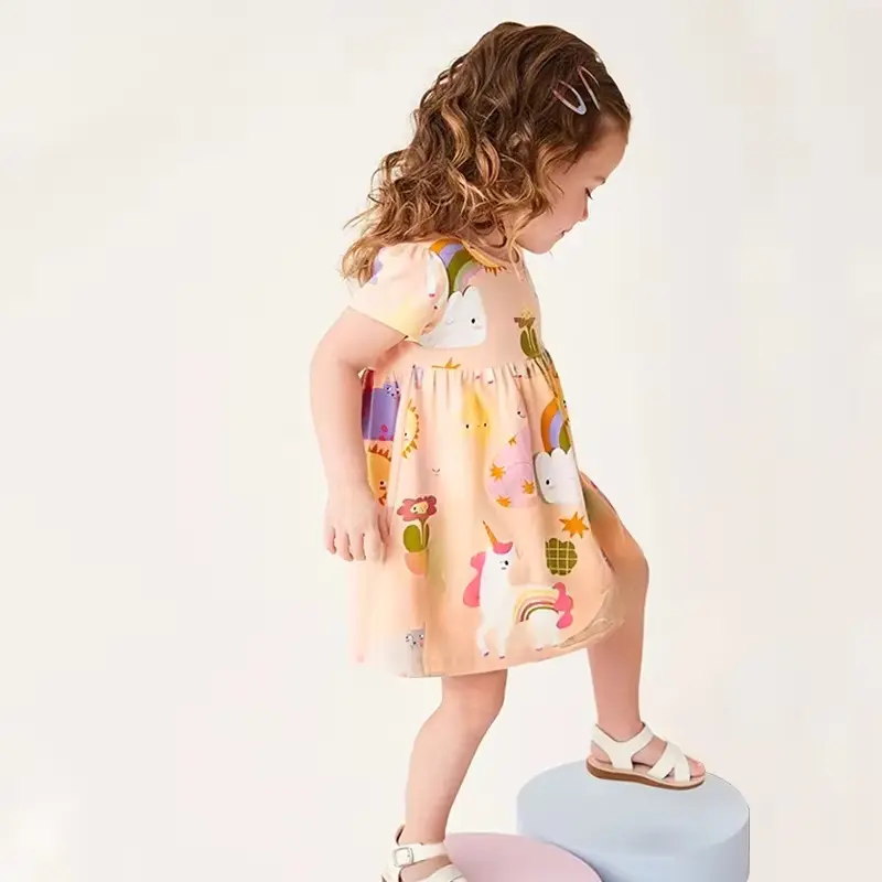 Girls Cotton Cartoon Print Princess Dress Sweet Knee-length 2025 Wholesale