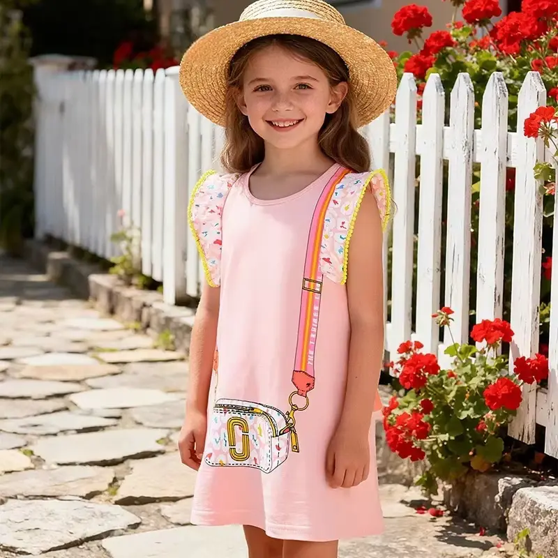 Girls Cotton Cartoon Printed Princess Dress Vest Sweet O-neck Wholesale