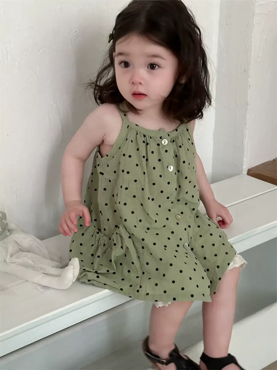 Girls Cotton Dress Shorts SET Outfit 2pcs Thin Suspender Wholesale