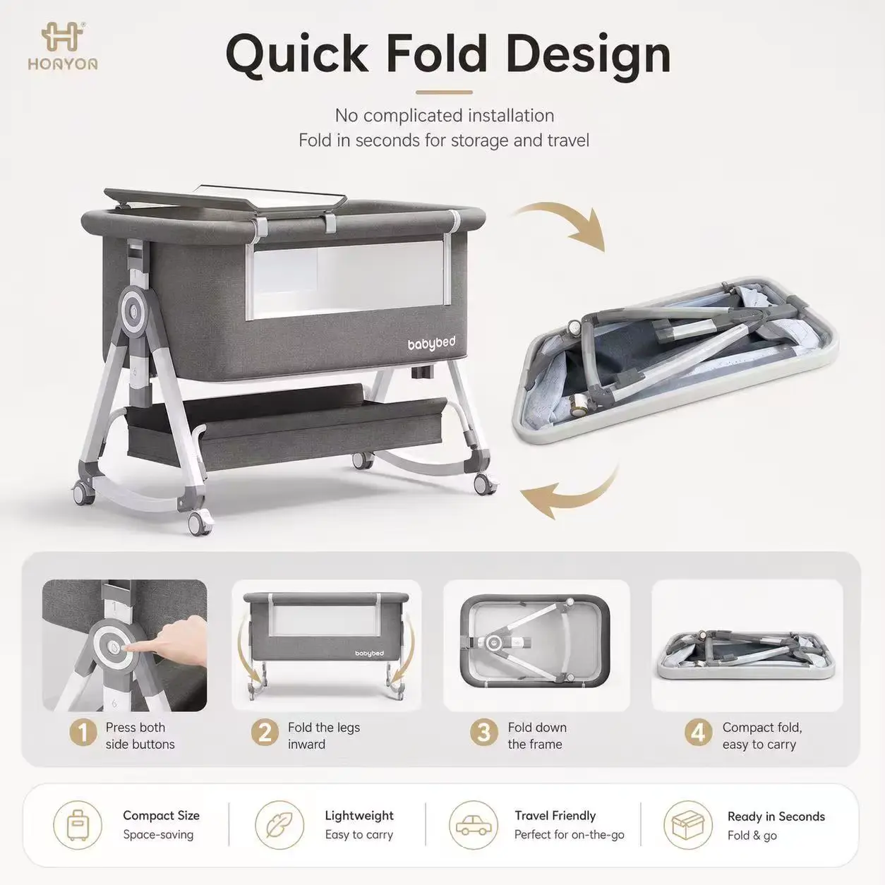 BED Foldable Mobile Bassinet Portable Multifunctional Newborn Side Sleeper Wholesale product image 3