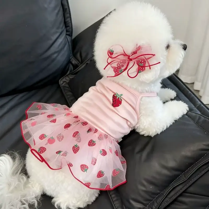 Print Dress Outfit Strawberry DOG Tutu With BOW Tulle Wholesale product image 3