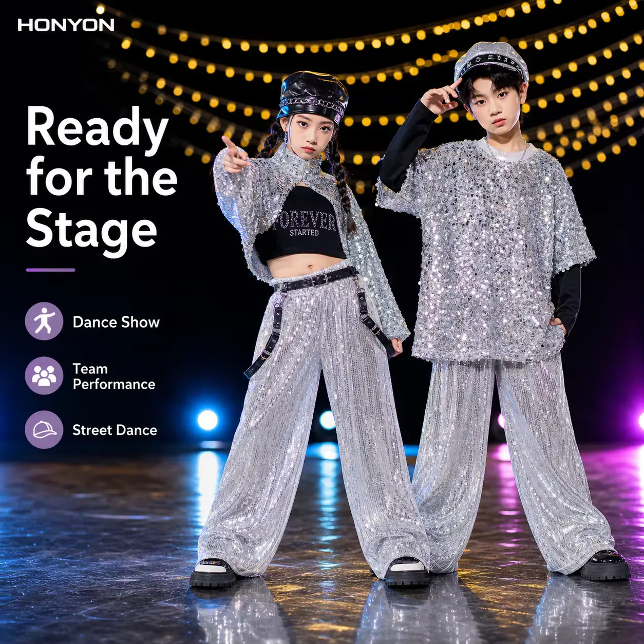 T-shirt Hip-hop Suit Sequined Polyester Shiny Jazz Dance Drum Wholesale product image 2