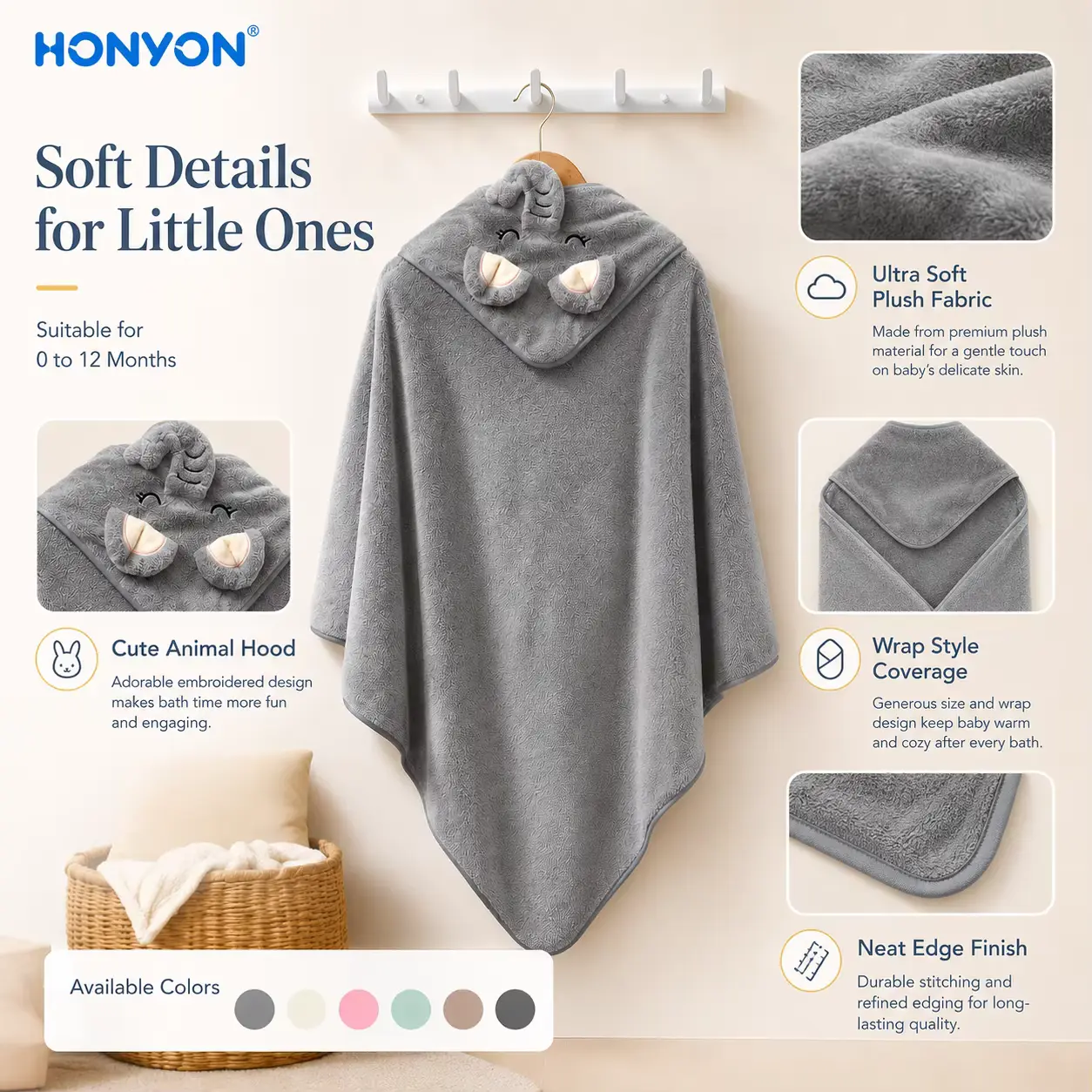 Cotton SET Newborn Hooded Bathrobe With Poncho AND Bear Wholesale product image 2