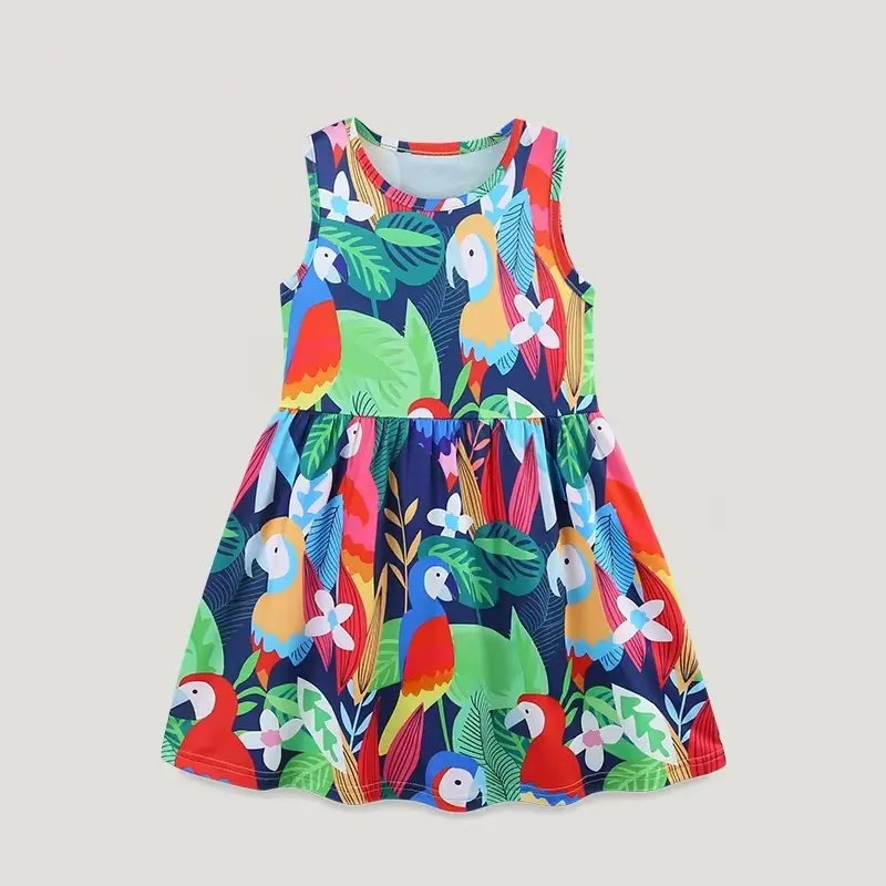 Girls Cartoon Princess Dress Sleeveless Neck Sweet Floral Pattern Wholesale