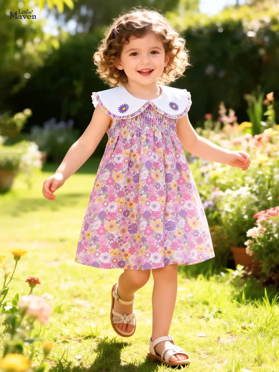 Girls Cotton Cartoon Printed Dress Floral A-line Polyester Blend Wholesale product image 1