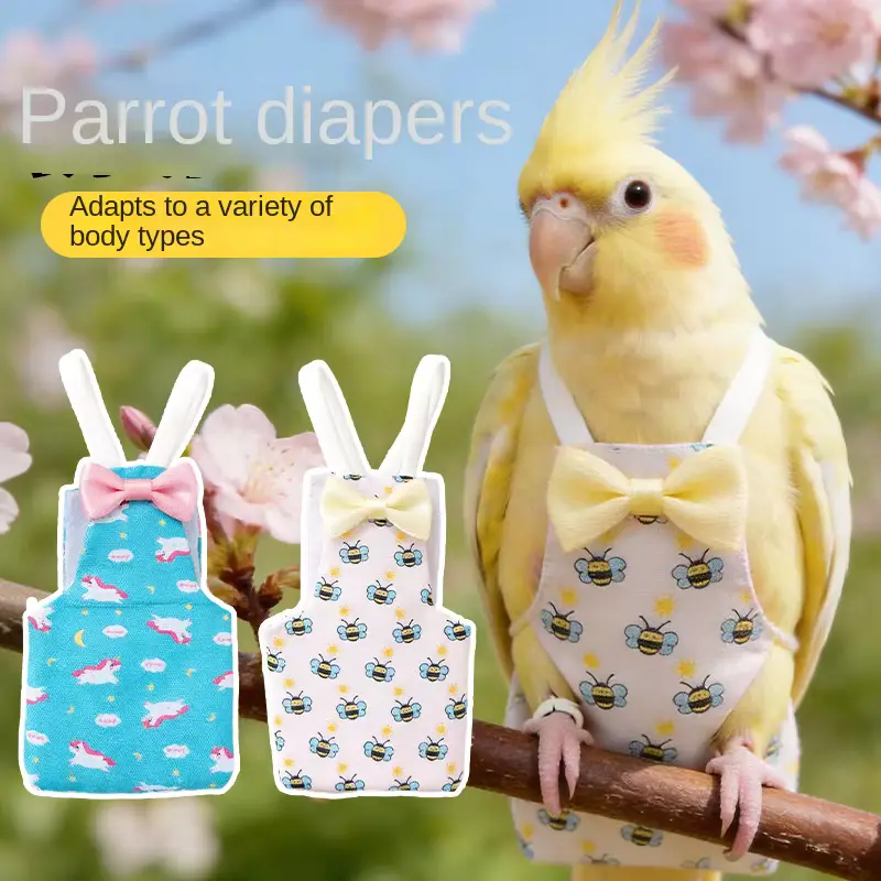 Cartoon Print Parrot Flight Suit With BOW Bird Diaper Clothing Wholesale product image 3