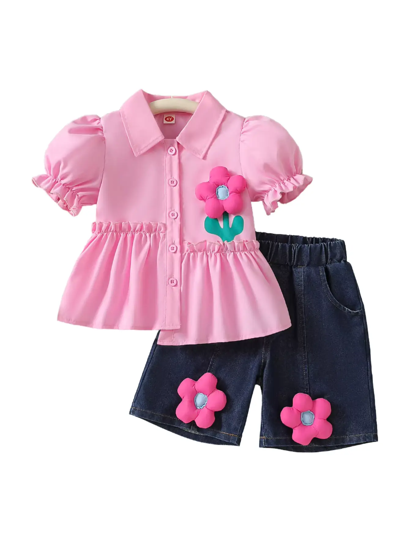Girls Skirt Shirt Shorts Floral Worsted Three-dimensional Flower Breathable Wholesale