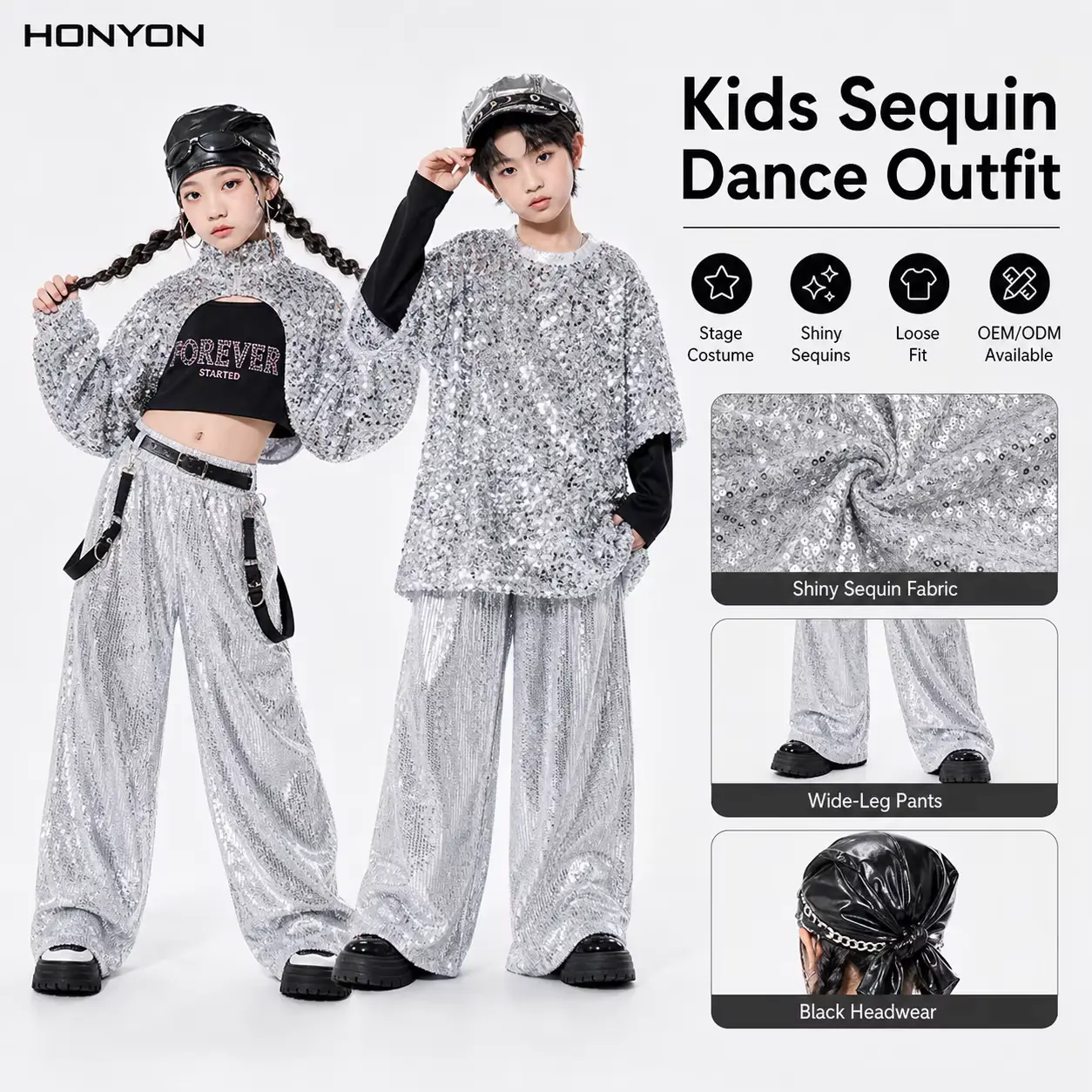 T-shirt Hip-hop Suit Sequined Polyester Shiny Jazz Dance Drum Wholesale