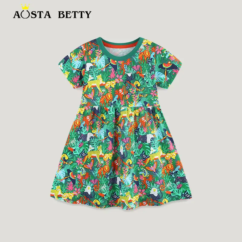 Girls Cotton Cartoon Printed Dress 100 Knitted Short Sleeve Wholesale product image 2