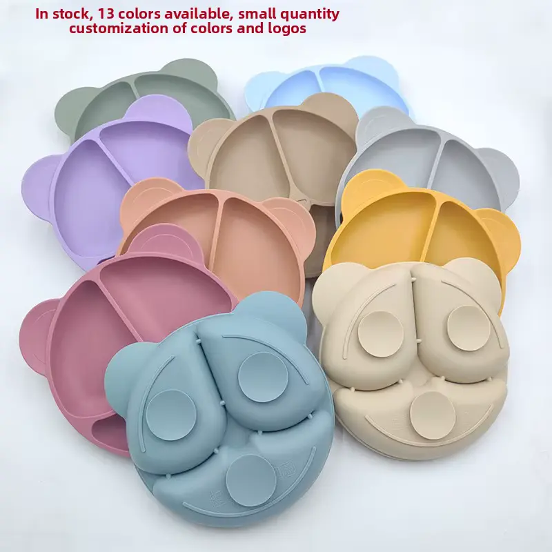 Ns-062s Silicone Bear Ears 3-compartment Dining Tray With Suction OEM Wholesale