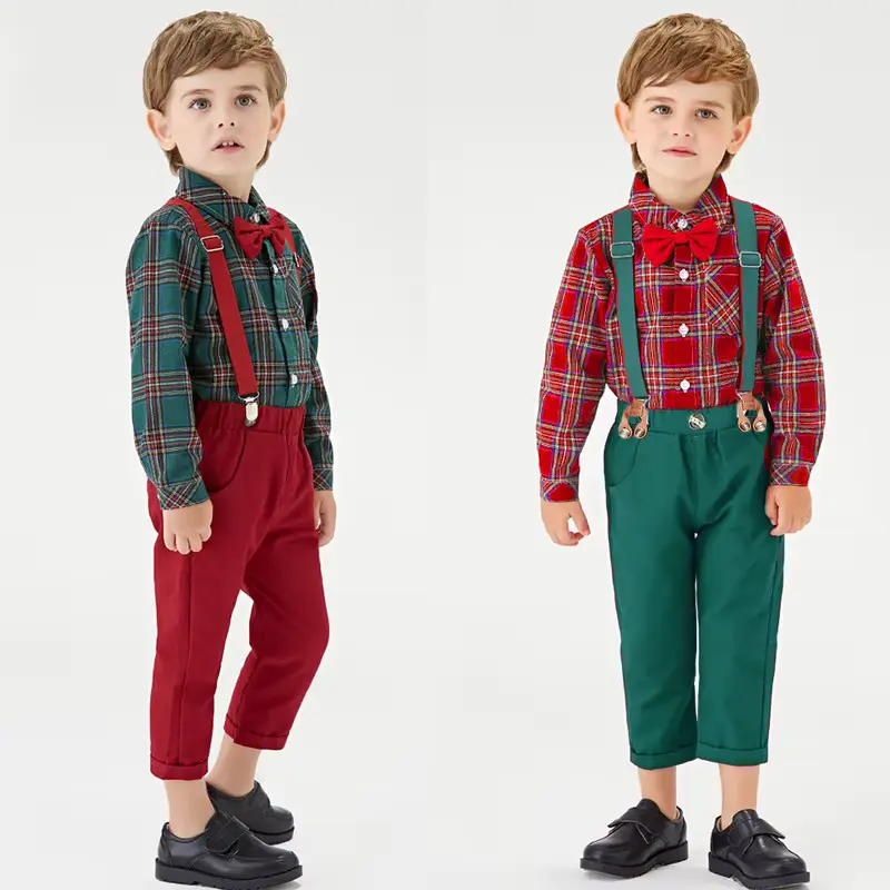 Boys Cotton SET Pants Clothing Christmas Formal Plaid Long Wholesale