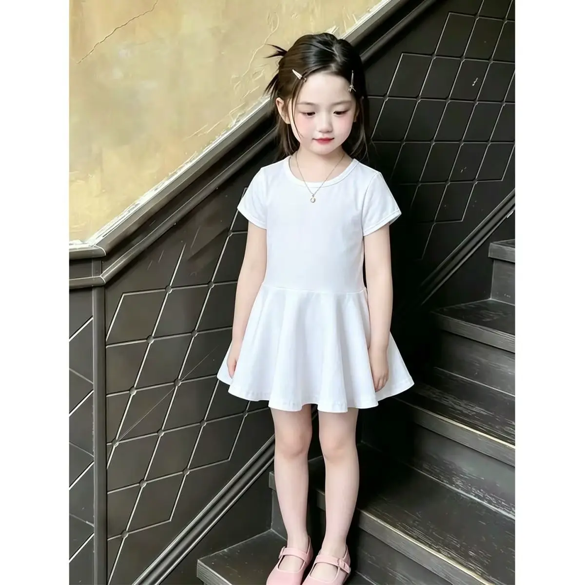 Girls Cotton Dress Toddler Solid Crocheted Short Sleeve Loose Wholesale product image 4