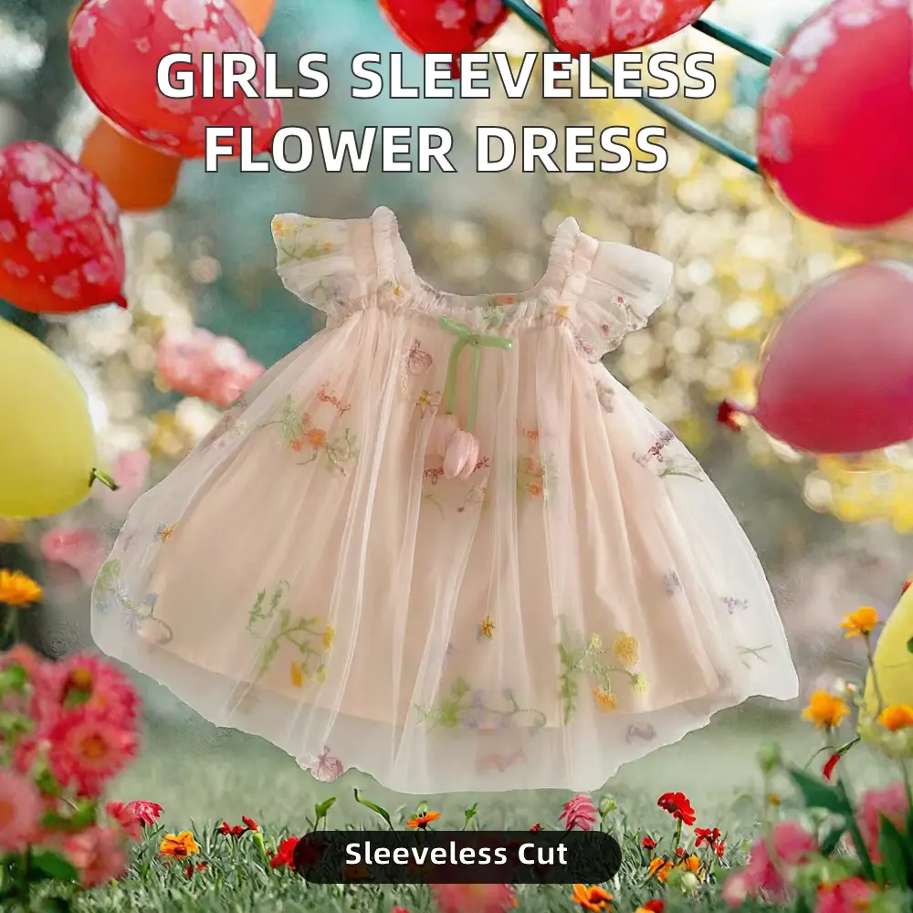Girls Cotton Printed Princess Multiple Styles Sleeveless Flower Knitted Clothing Wholesale