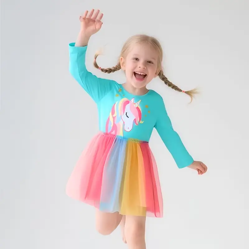 Cotton Cartoon Print Princess Dress Soft Sweet Unicorn Knitting Wholesale