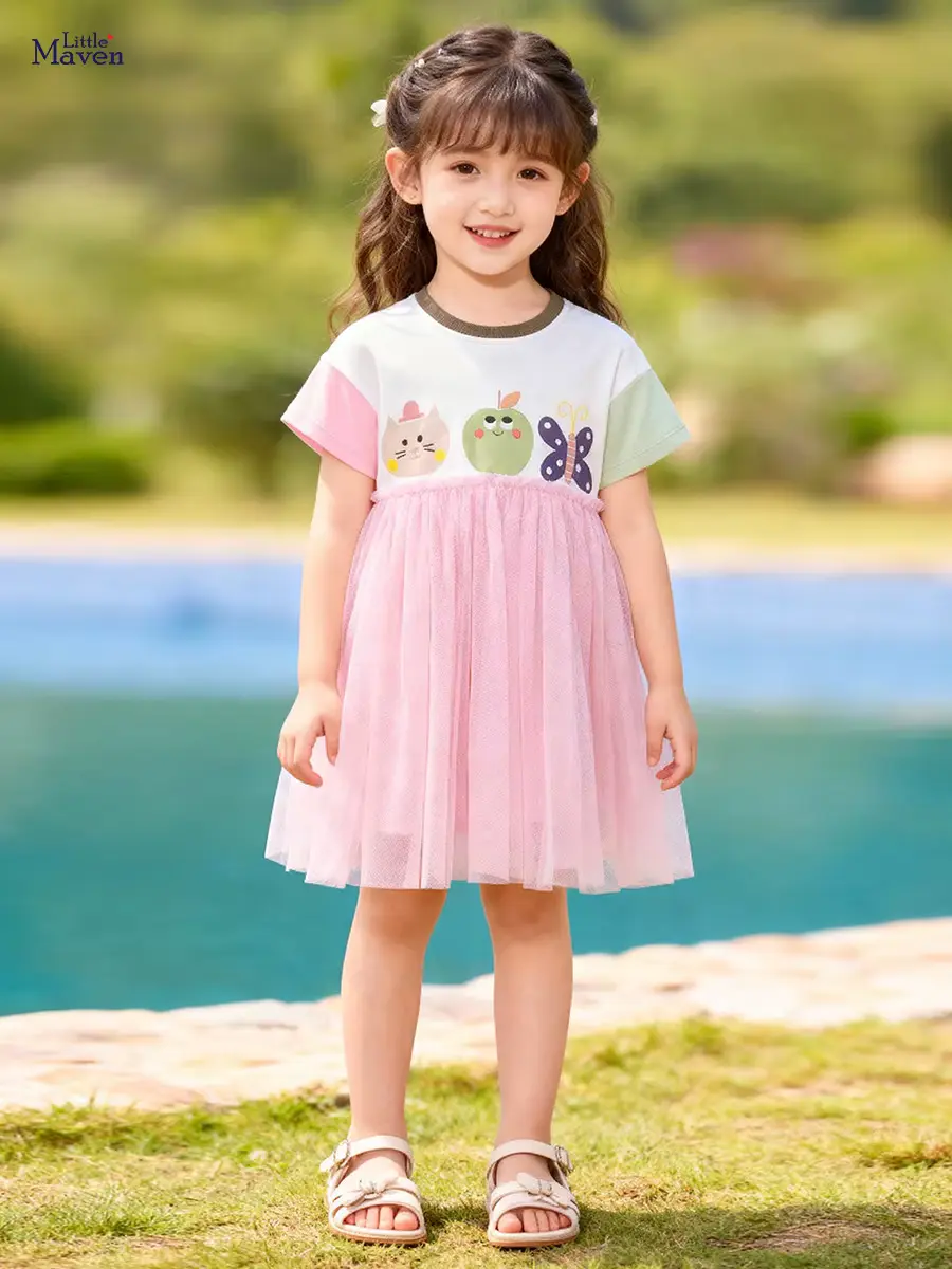 Girls Cotton Printed Princess Dress A-line Knee-length 100 Short Wholesale