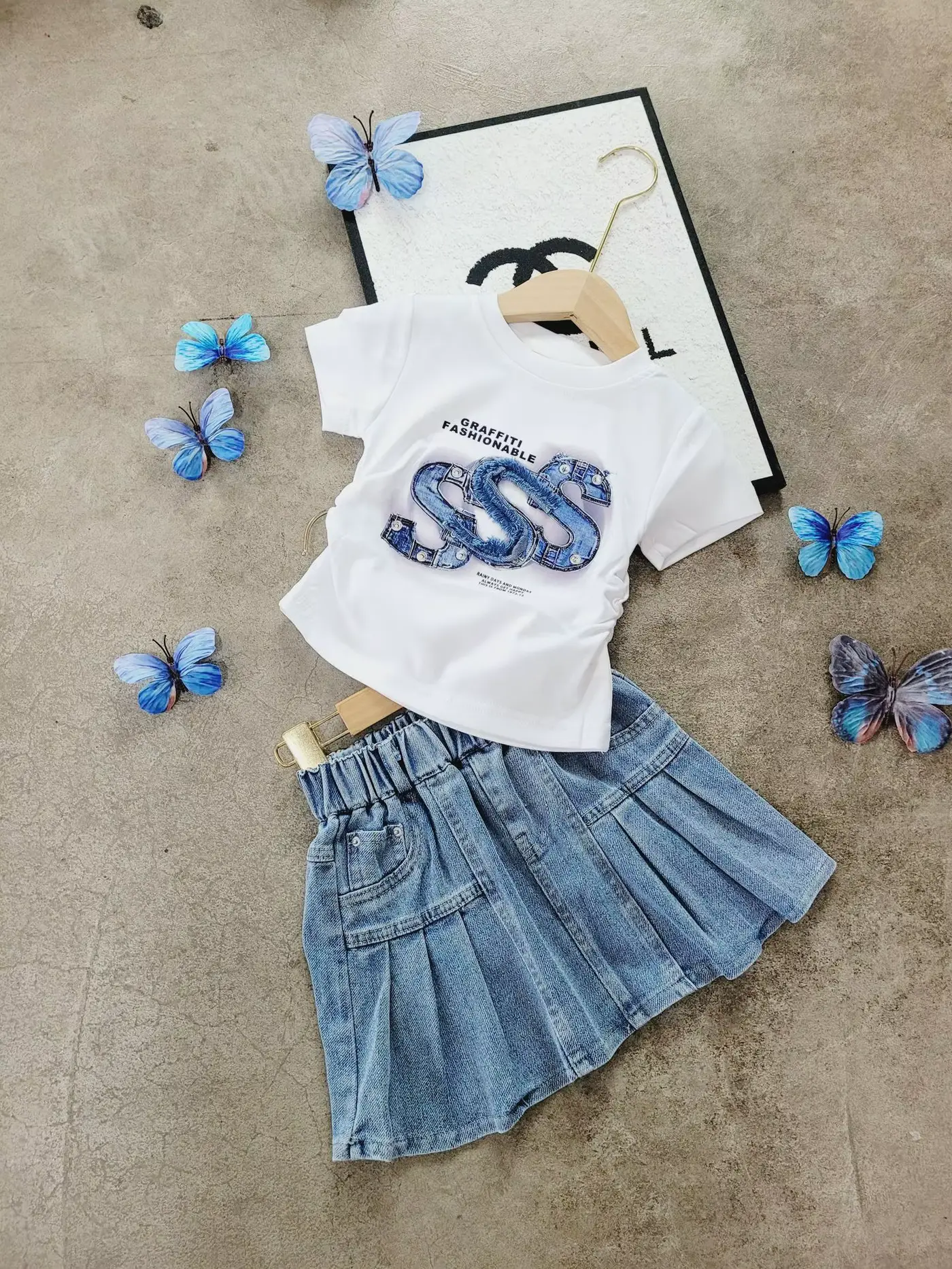 Girls Skirt Young Denim Patch Short Sleeve Overskirt Suit Wholesale product image 2