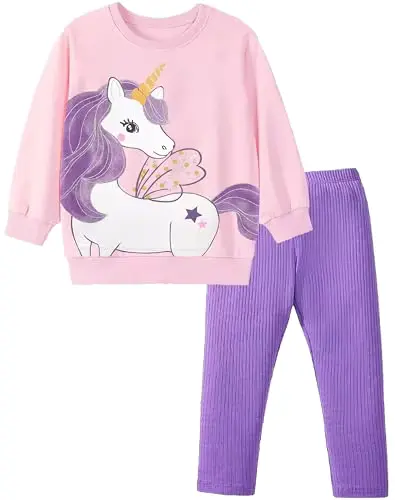 Girls Cotton Cartoon SET Pants Leggings Clothing Unicorn 2-piece Wholesale