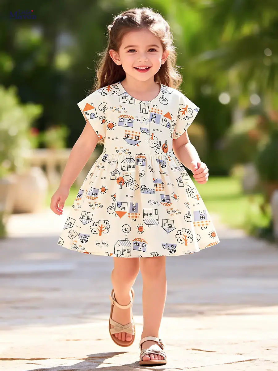Girls Cotton Cartoon Printed Dress Halloween Character Spooky Ghost Wholesale