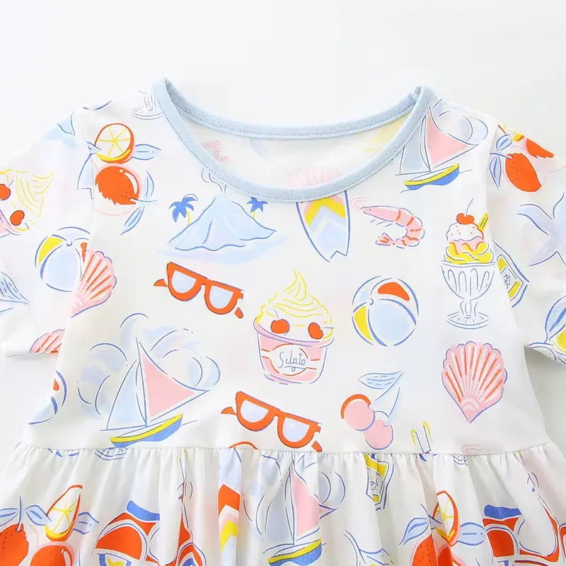 Girls Cotton Cartoon Printed Princess Dress Soft Knitted O-neck Wholesale product image 3