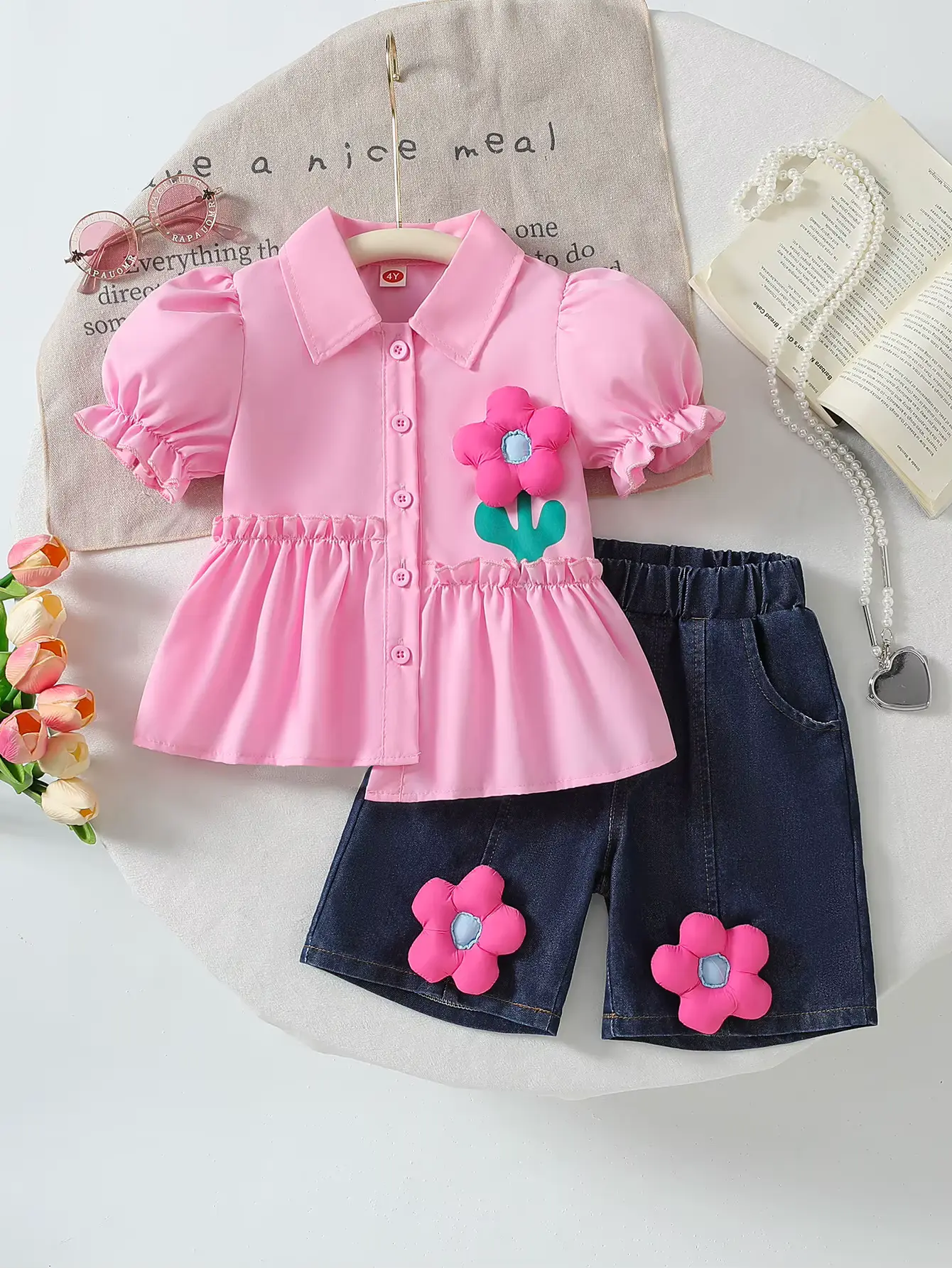Girls Skirt Shirt Shorts Floral Worsted Three-dimensional Flower Breathable Wholesale product image 2
