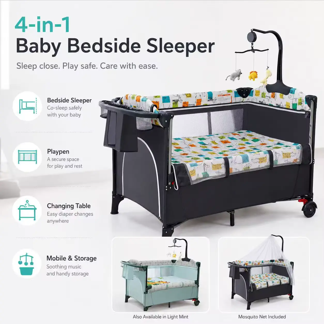 BED IN Foldable Mobile Splicing Side Portable Rocking Crib Wholesale product image 3