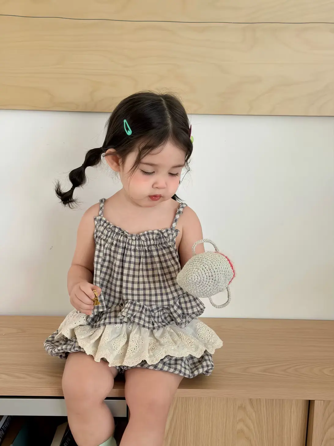 Girls Cotton Dress SET Plaid Strap 2-piece 100 Anti-bacterial Wholesale product image 4