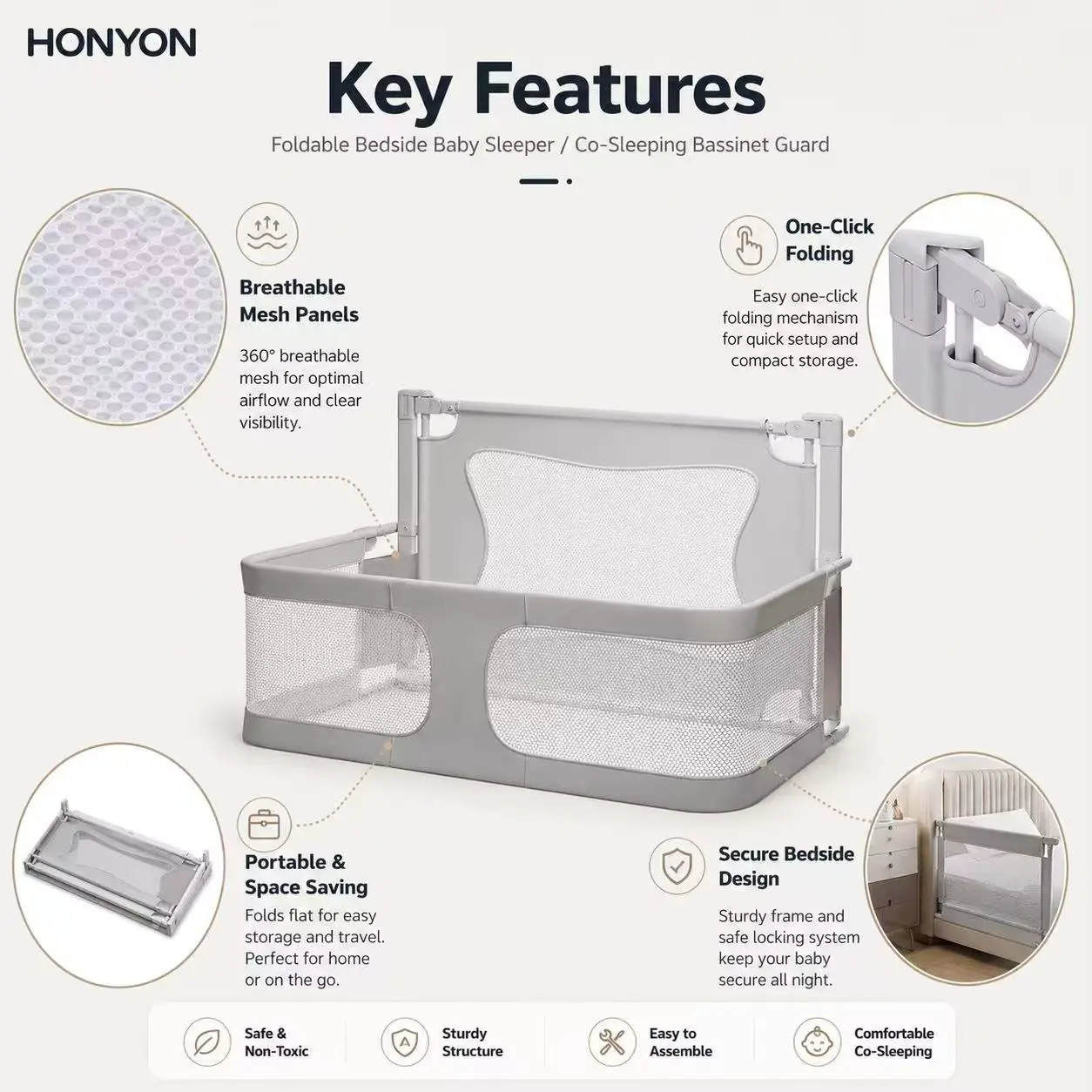 Mesh Playpen BED FOR Co-sleeping Foldable Bedside Barrier With Wholesale product image 3