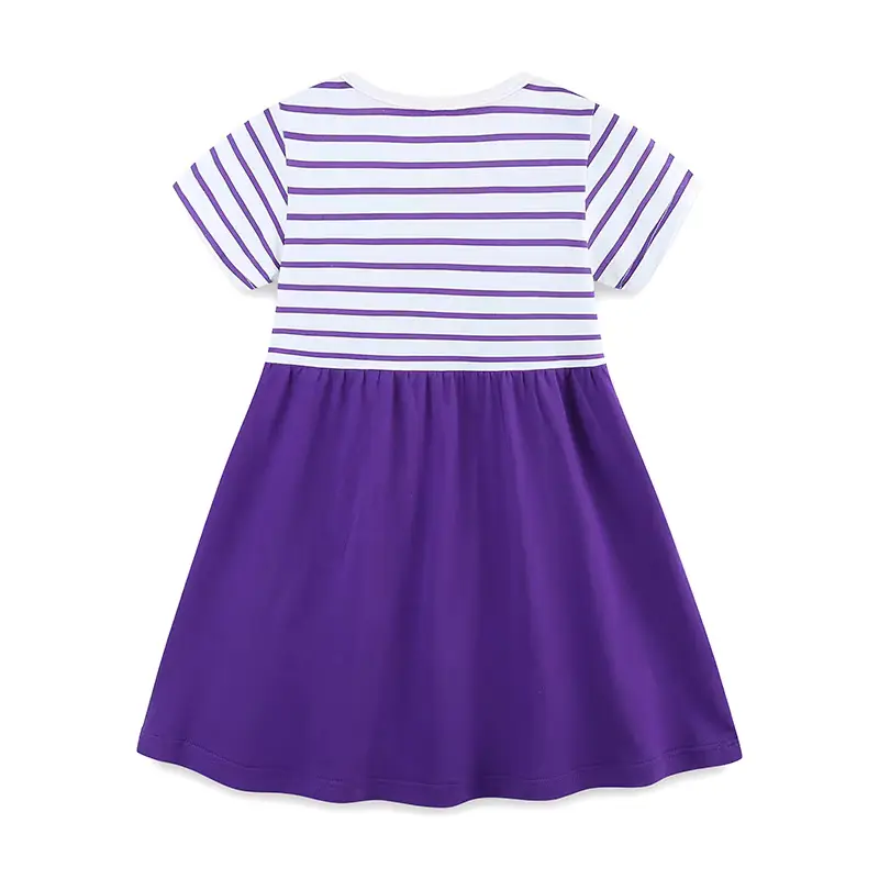 Girls Cotton Cartoon Striped Princess Wedding Party O-neck Knee-length Clothing Wholesale product image 2