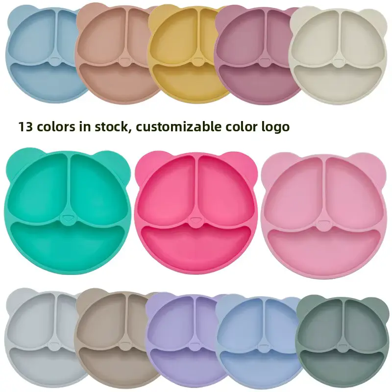 Ns-062s Silicone Bear Ears 3-compartment Dining Tray With Suction OEM Wholesale product image 2