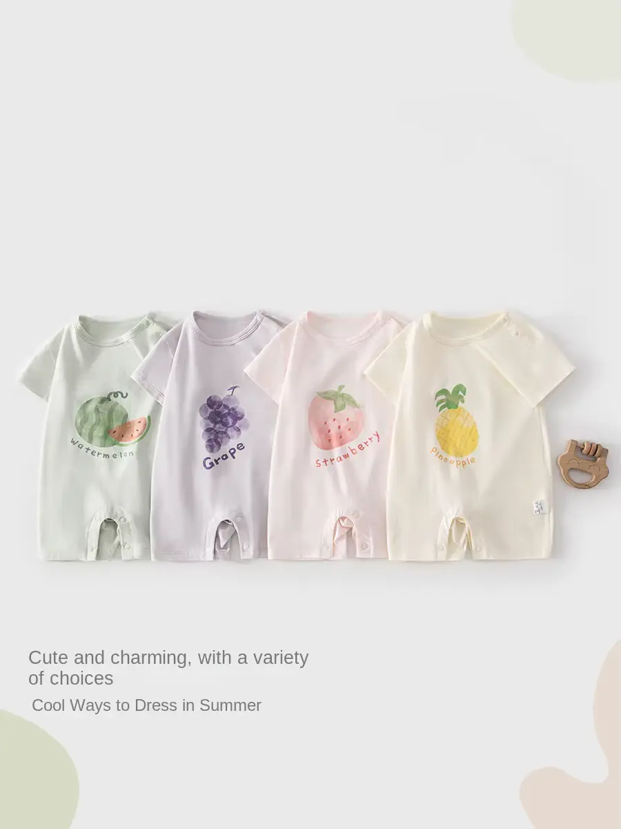 Cotton Rompers Infants Toddlers Short Anti-bacterial O-neck Snap Button Clothing Wholesale