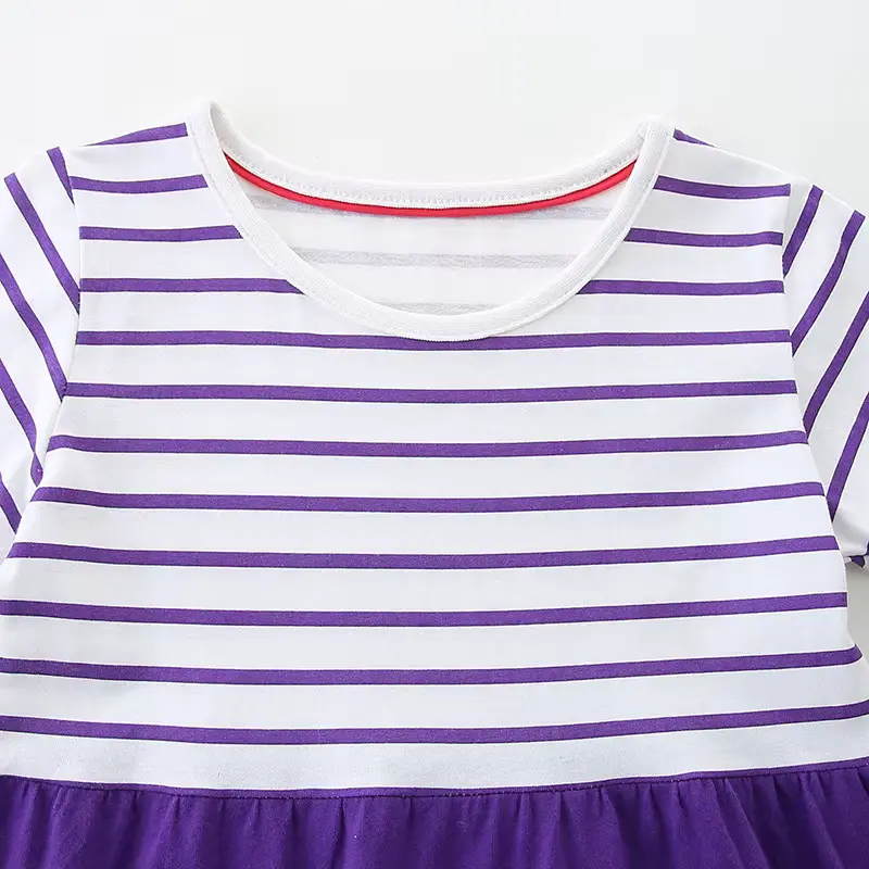 Girls Cotton Cartoon Striped Princess Wedding Party O-neck Knee-length Clothing Wholesale product image 3