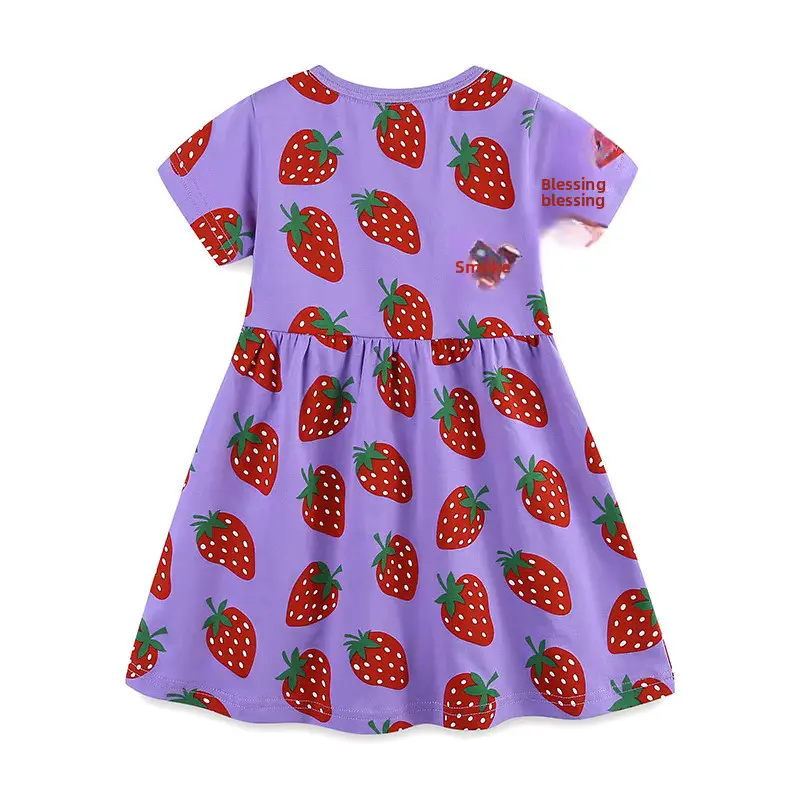 Girls Cotton Cartoon Print Princess Dress O-neck Short Sleeve Wholesale product image 4