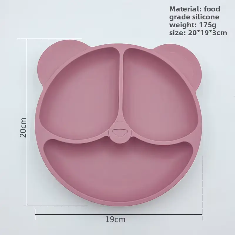 Ns-062s Silicone Bear Ears 3-compartment Dining Tray With Suction OEM Wholesale product image 4