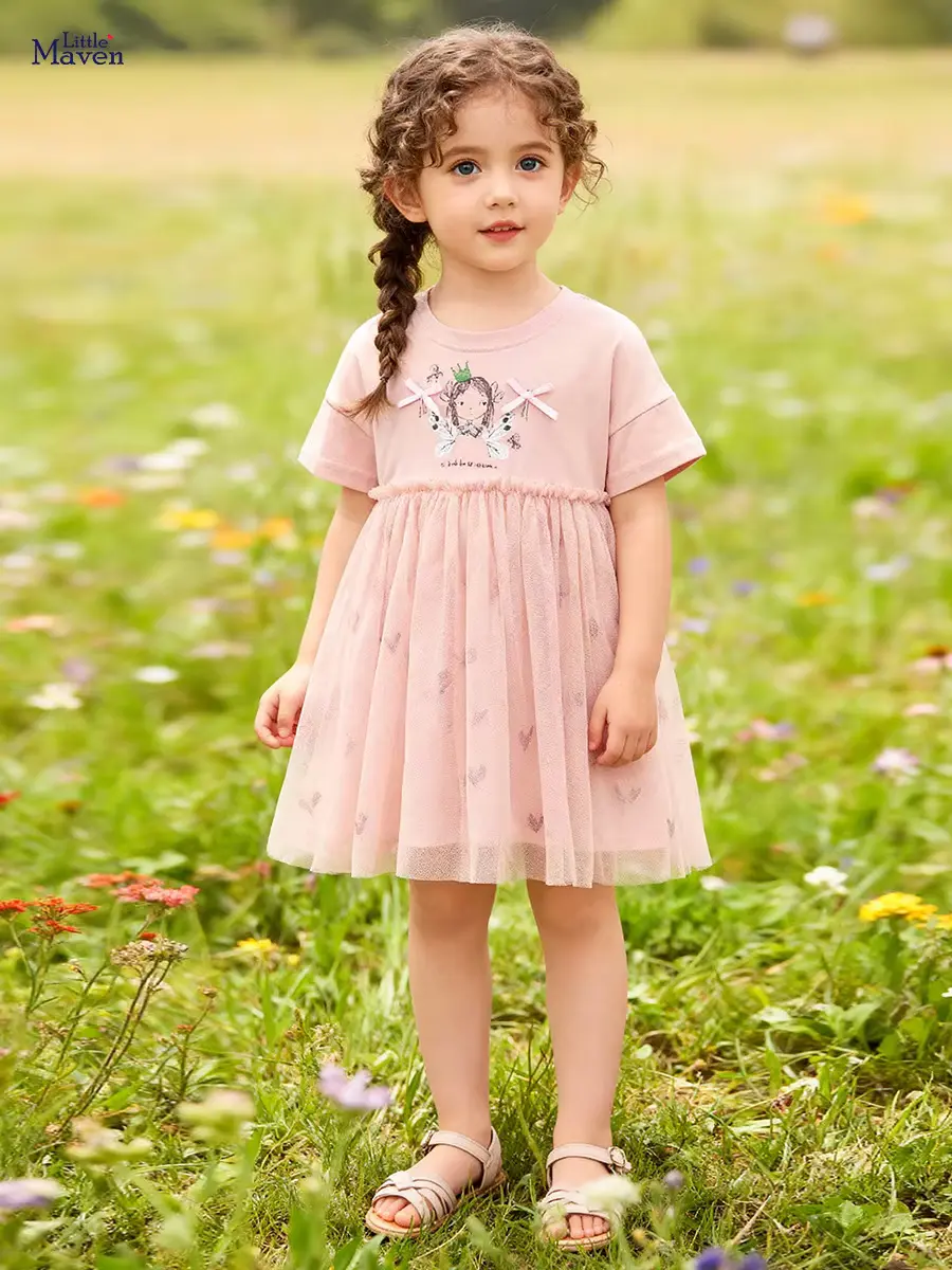 Girls Dress O-neck Short Sleeve Knee-length Bows Appliqued Ball Wholesale