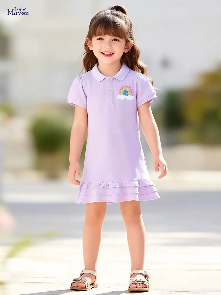 Girls Cotton Dress 2026 Polyester O-neck Floral Polo Short Wholesale