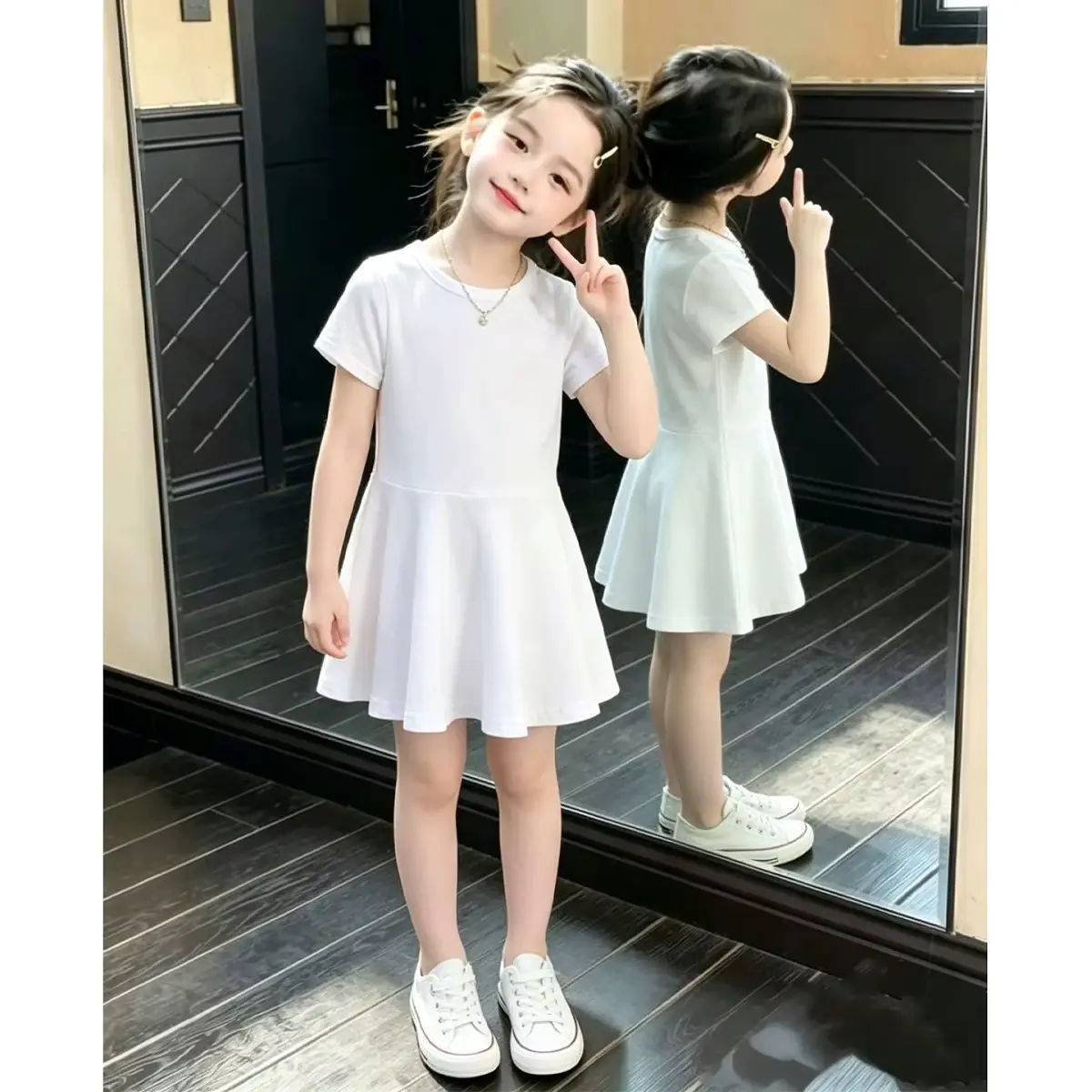 Girls Cotton Dress Toddler Solid Crocheted Short Sleeve Loose Wholesale product image 3