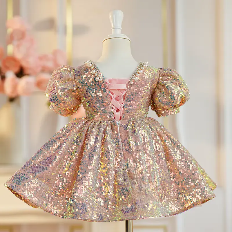 Girls Princess High Quality Knitted O-neck Sequined Floor-length Ball OEM Wholesale product image 4