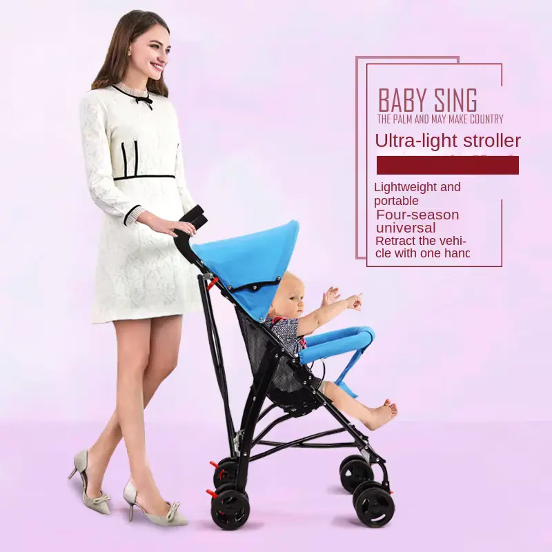 Stroller Lightweight Foldable Wheel Stainless Steel Portable Reclining Umbrella Wholesale