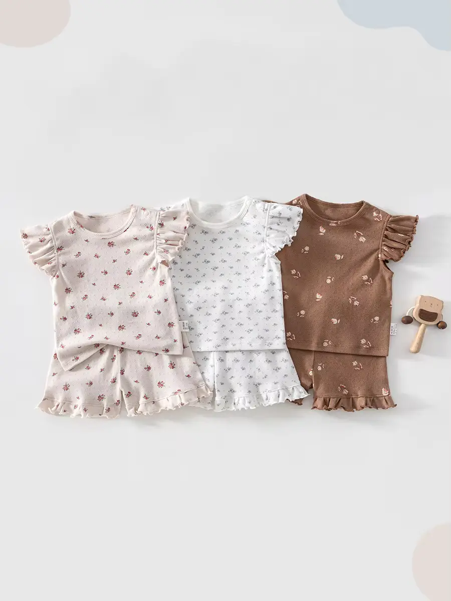 Unisex Cotton Print Pajamas Infant 100 Anti-bacterial Korean Boneless Clothing Wholesale