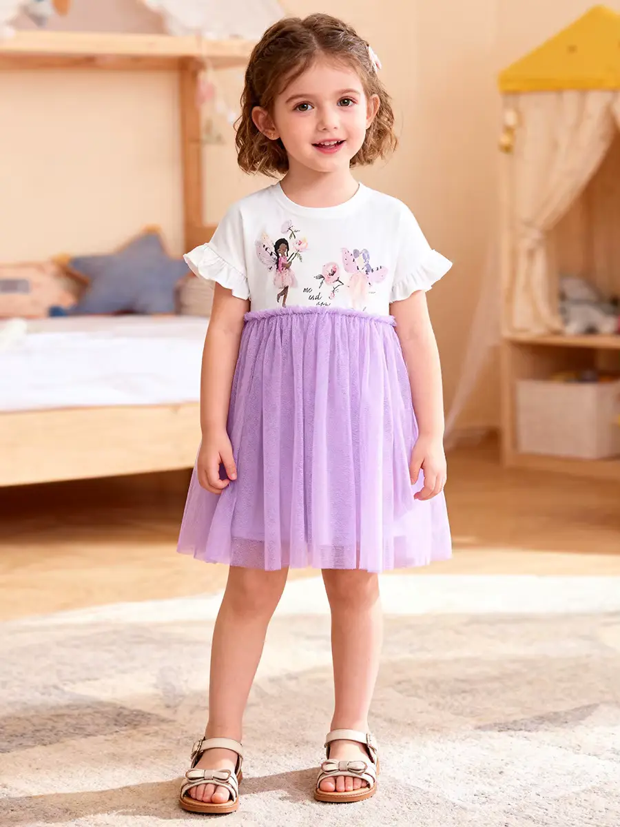 Girls Cotton Printed Customization O-neck A-line Knee-length Dresses Short Clothing Wholesale product image 2