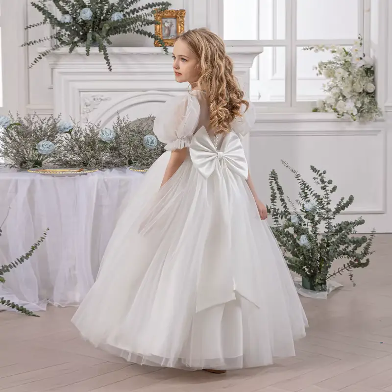 Girls Princess Dress Elegant Layered Sweet Chiffon Pink O-neck Wholesale product image 4