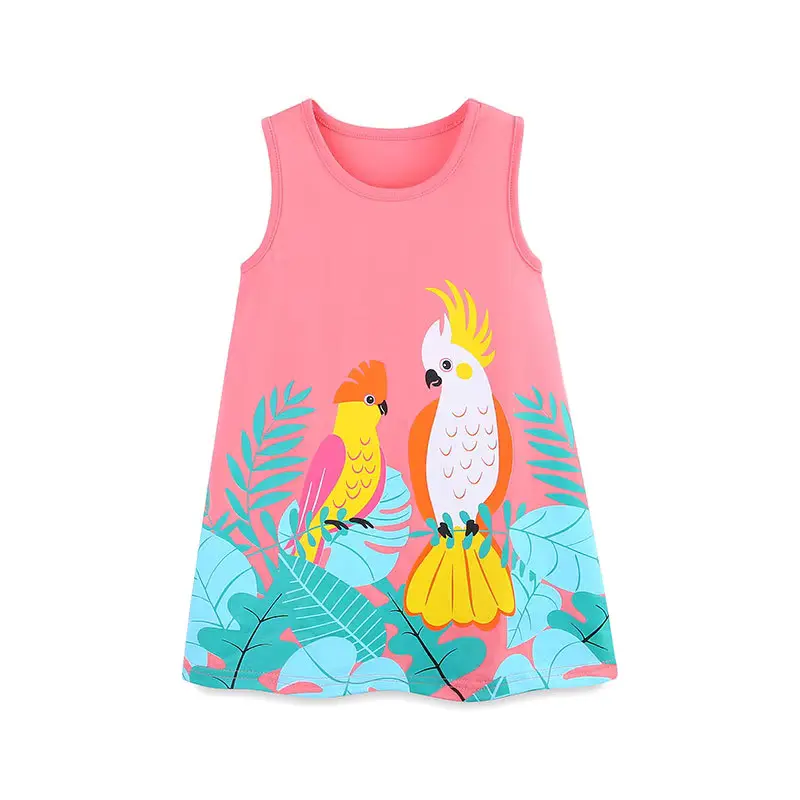 Girls Cotton Cartoon Printed Princess Dress Sweet O-neck Knee-length Wholesale product image 3