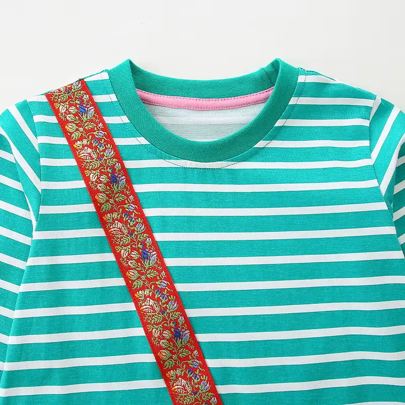 Girls Cotton Cartoon Striped Printed Princess Dress Neck Half Wholesale product image 3