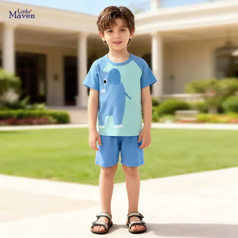 Cotton Cartoon Print T-shirt Shorts BOY Short-sleeved Two-piece Suit Wholesale
