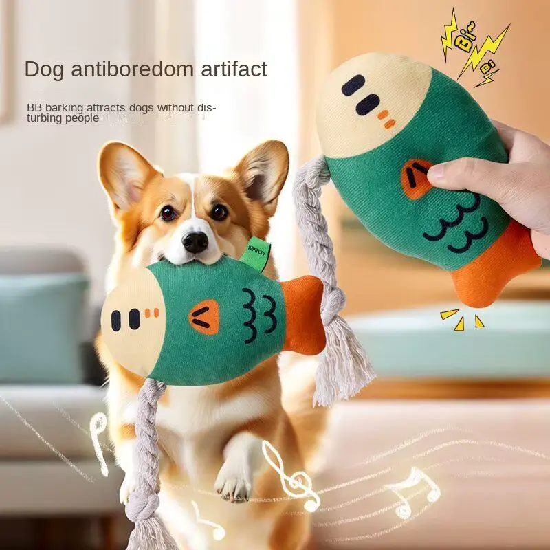 Durable Corduroy Fish Shaped DOG Chew TOY Crinkle Squeaky Educational Wholesale product image 3