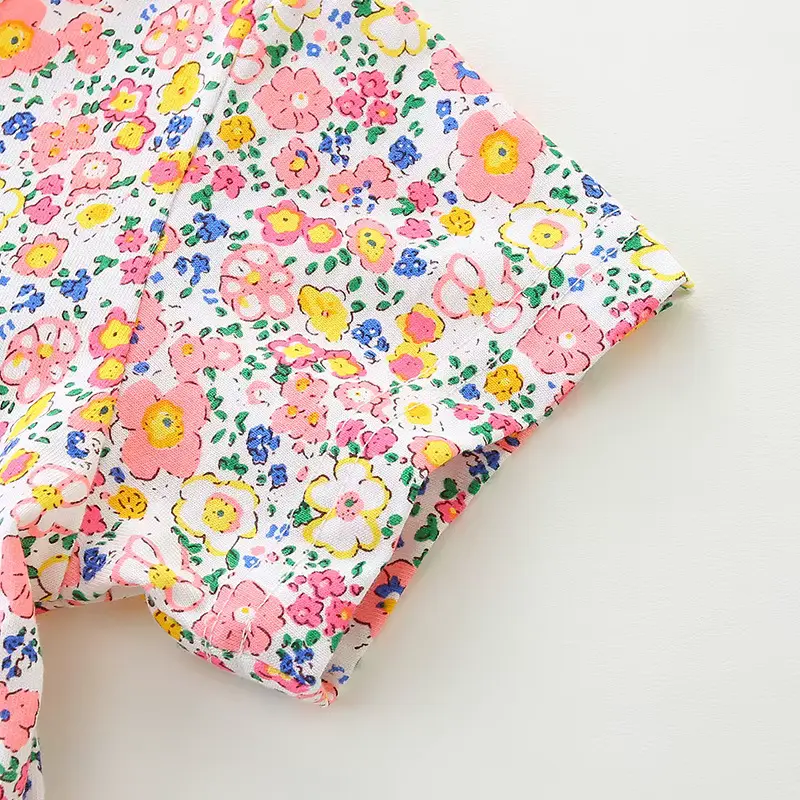 Girls Cotton Princess Dress Sweet Floral Knee-length Short Sleeves Wholesale product image 4