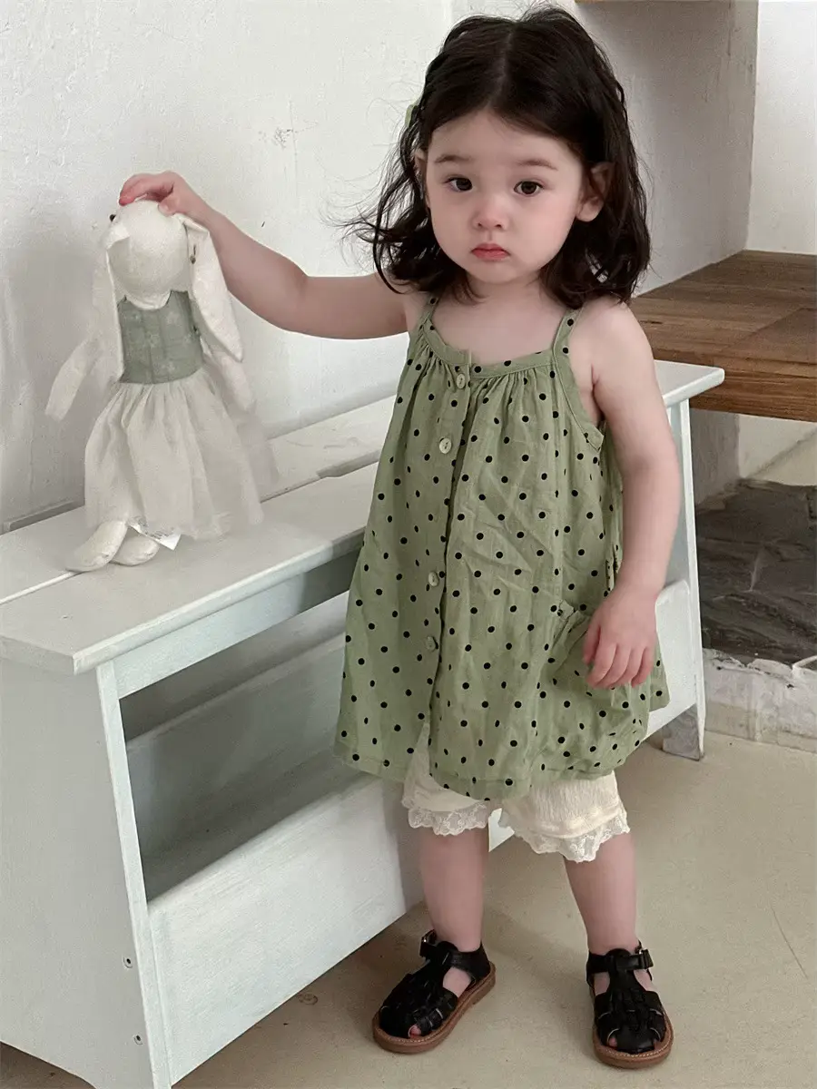 Girls Cotton Dress Shorts SET Outfit 2pcs Thin Suspender Wholesale product image 2