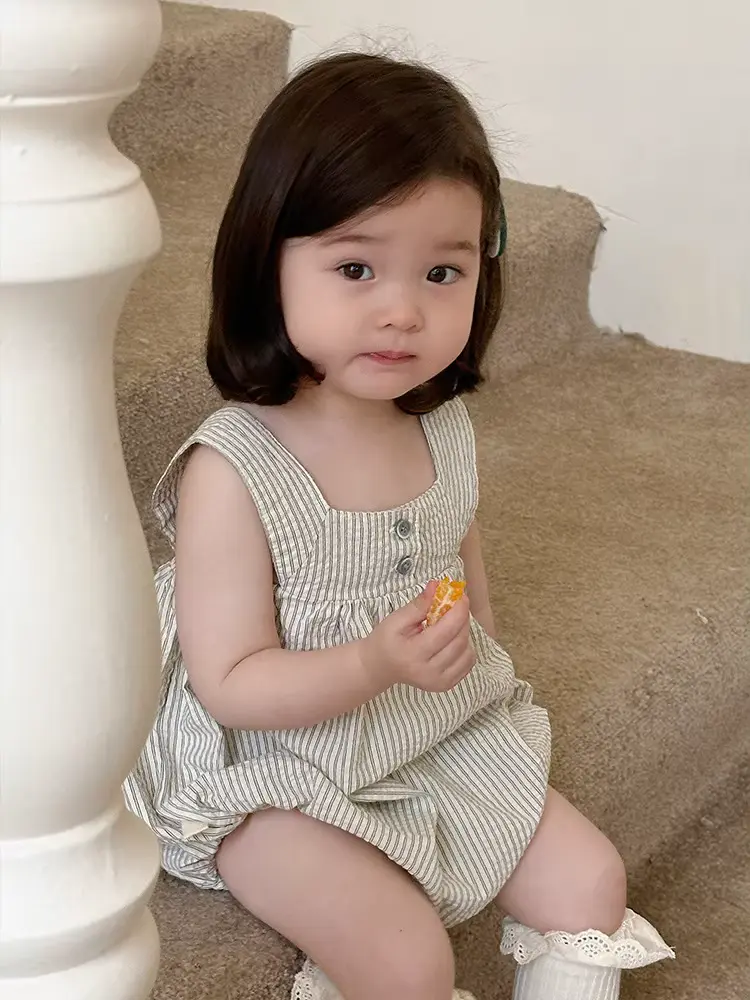 Girls Striped Shorts SET Anti-bacterial Single Breasted Sleeveless Cheeky Wholesale